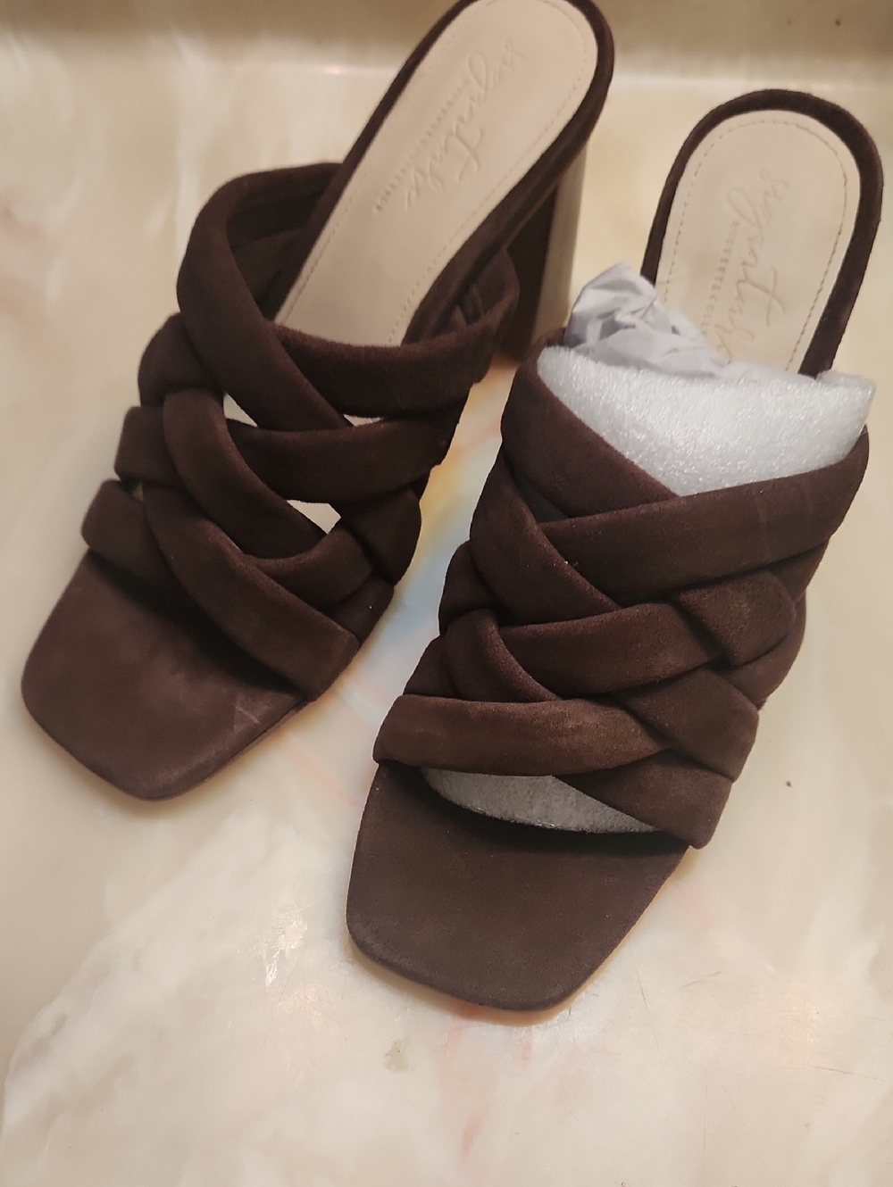 Signature Braided Slide Heels in Dark Brown - Women